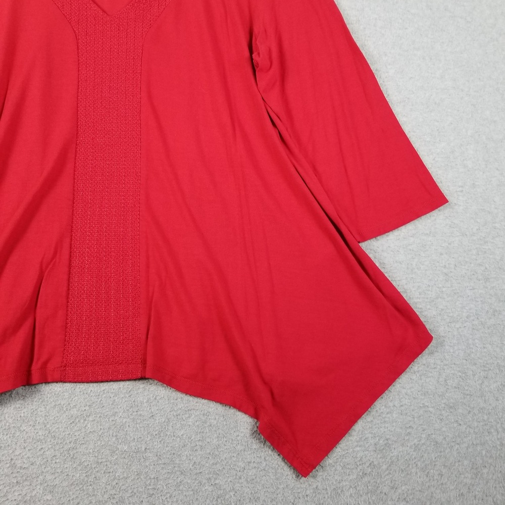Adrianna Papell Tunic Top Women's XL Red Sharkbite Hem V-Neck 3/4 Sleeves Flowy - Picture 3 of 11